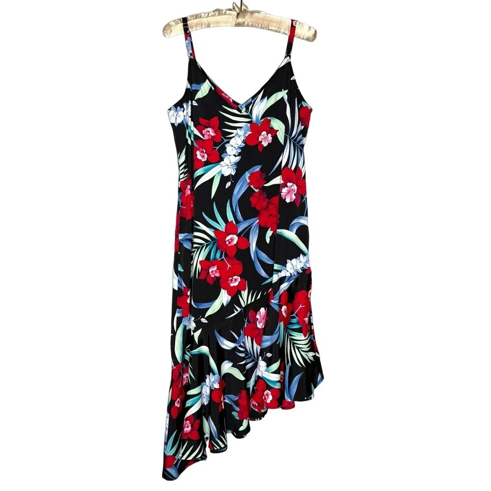 Tommy Bahama Dress Large Midnight Orchid Asymmetric Beach Resort Tropical - Picture 6 of 9